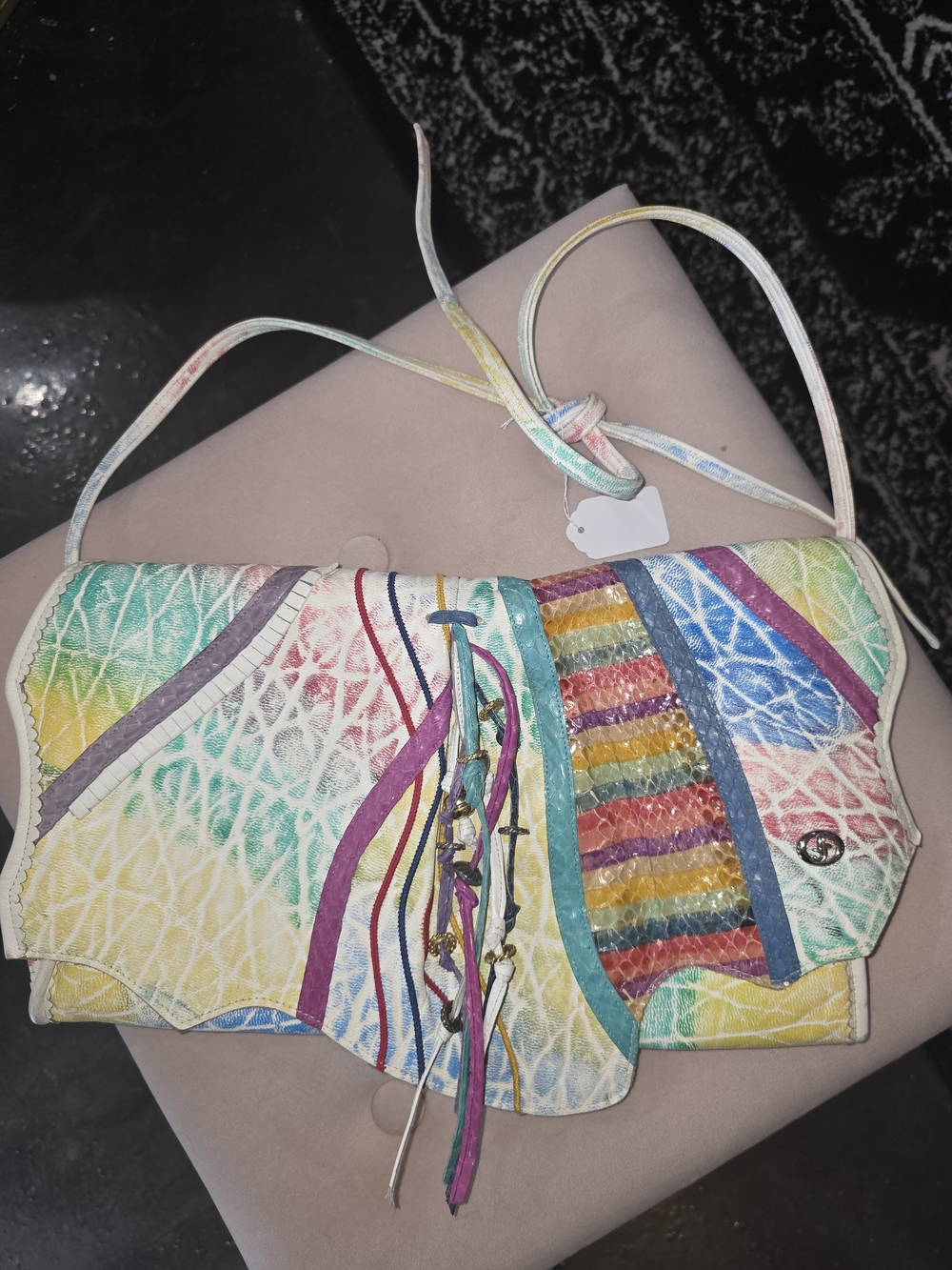 Vintage Hand-Painted Multicolor Leather Crossbody Bag
